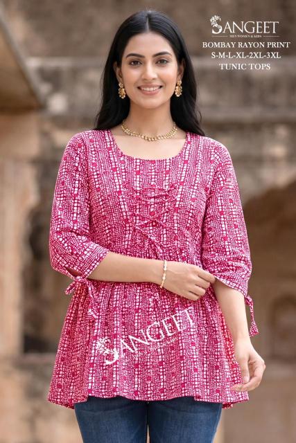 Sangeet bombay rayon print short top kurtis online wholesaler